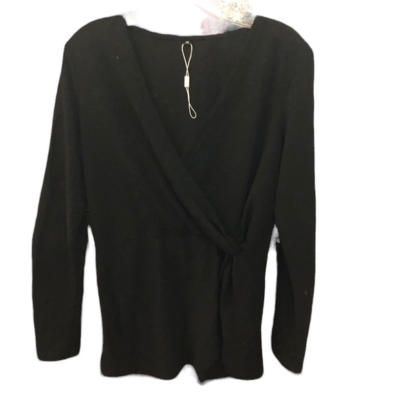 NWT Vote Pretty V Neck Black Long Sleeve Faux Wrap Tunic Top Sz M - Picture 1 of 6